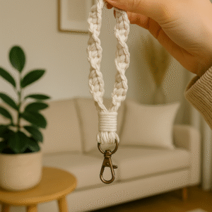 Porte-clés blanc en macramé
