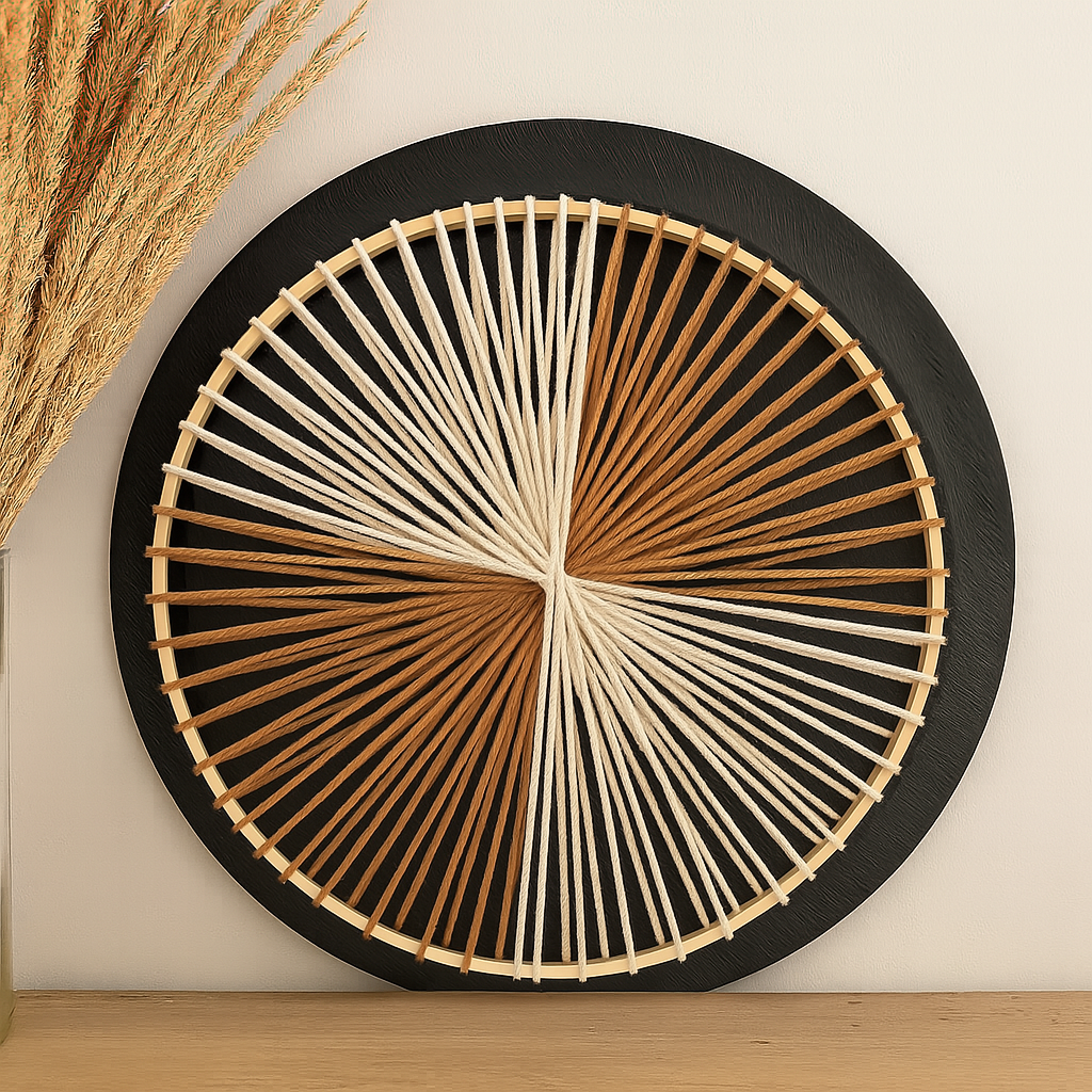 decoration murale en macrame beige et blanc