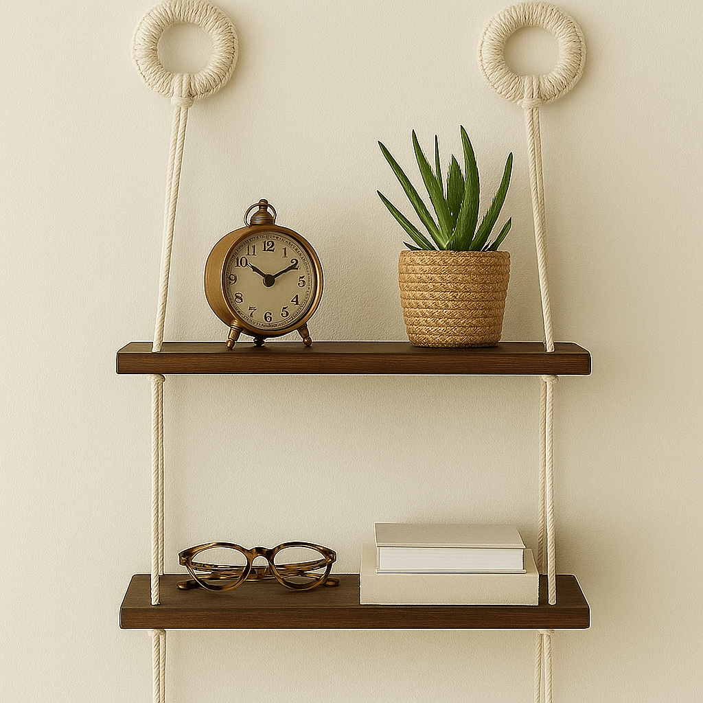 etagere murale en bois brun 2 niveaux