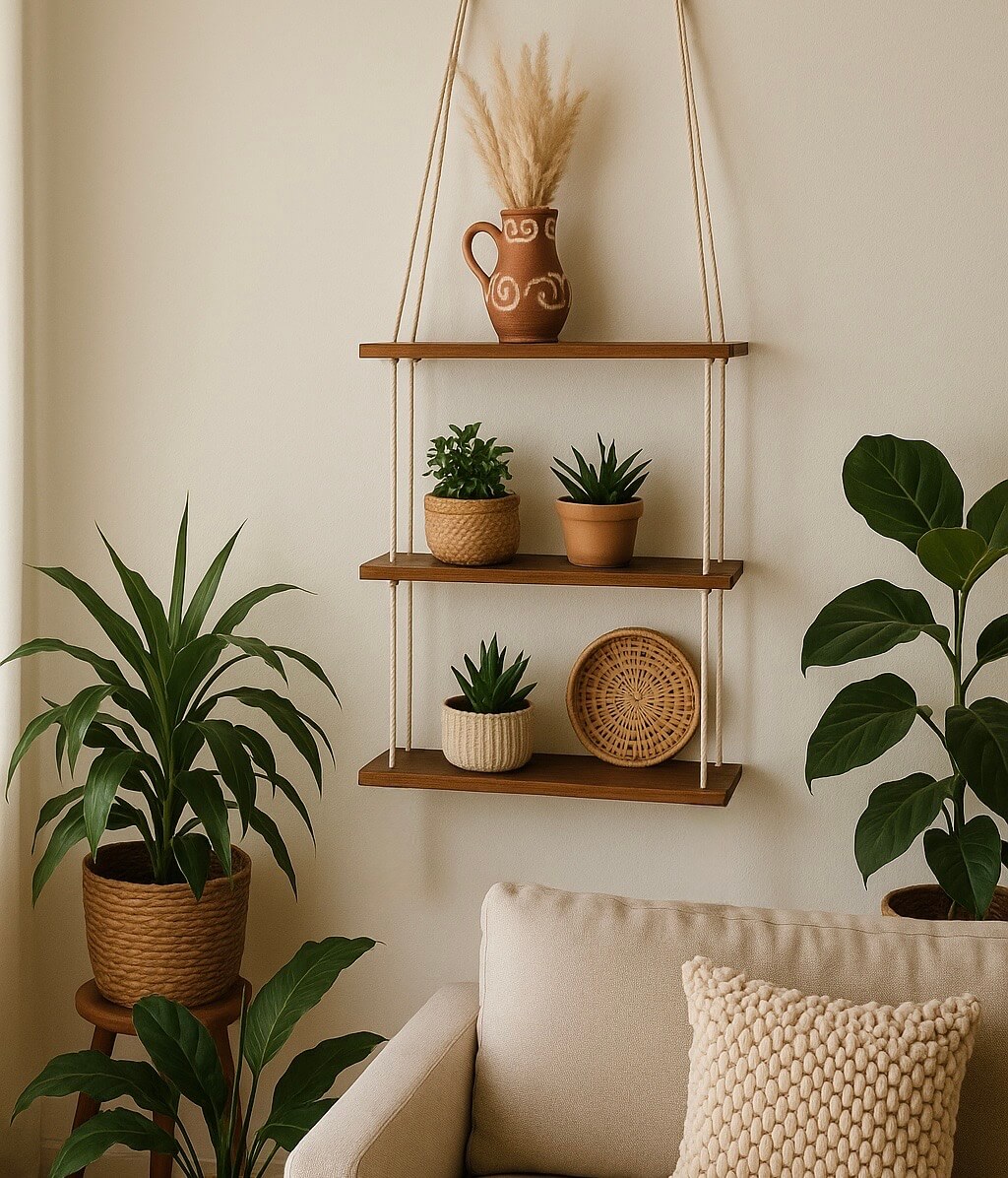 etagere murale en bois brun a 3 niveaux
