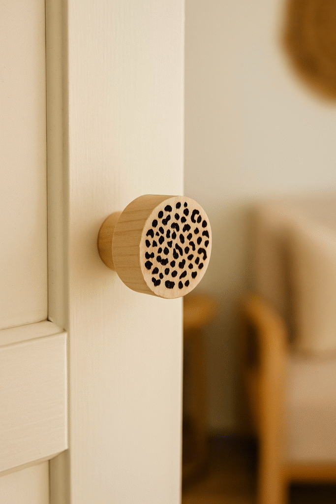 poignee en bois motif leopard