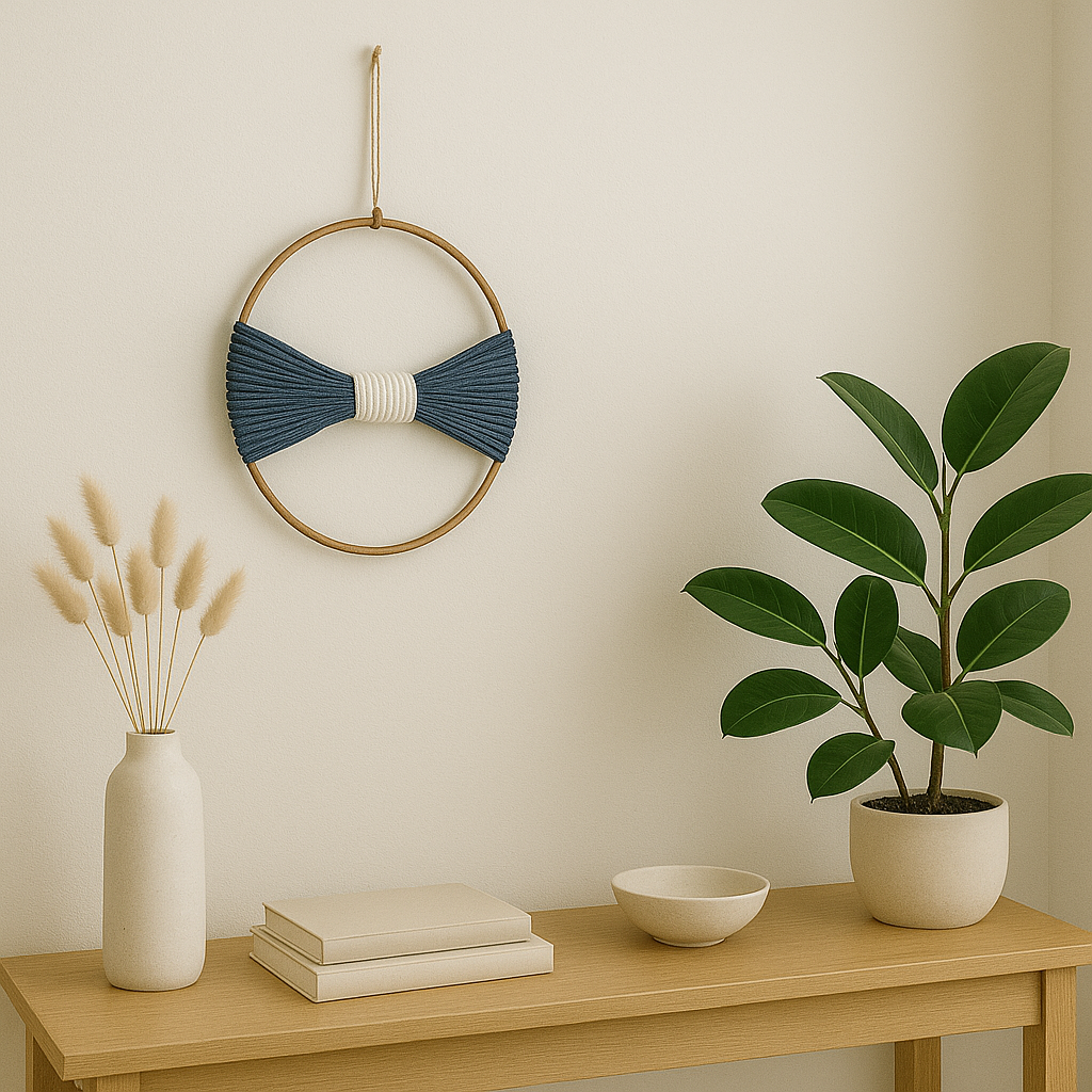 Décoration murale en macramé - Marine et crème – Image 2