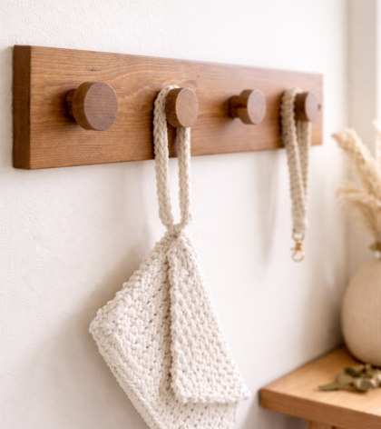crochet mural minimaliste bois brun