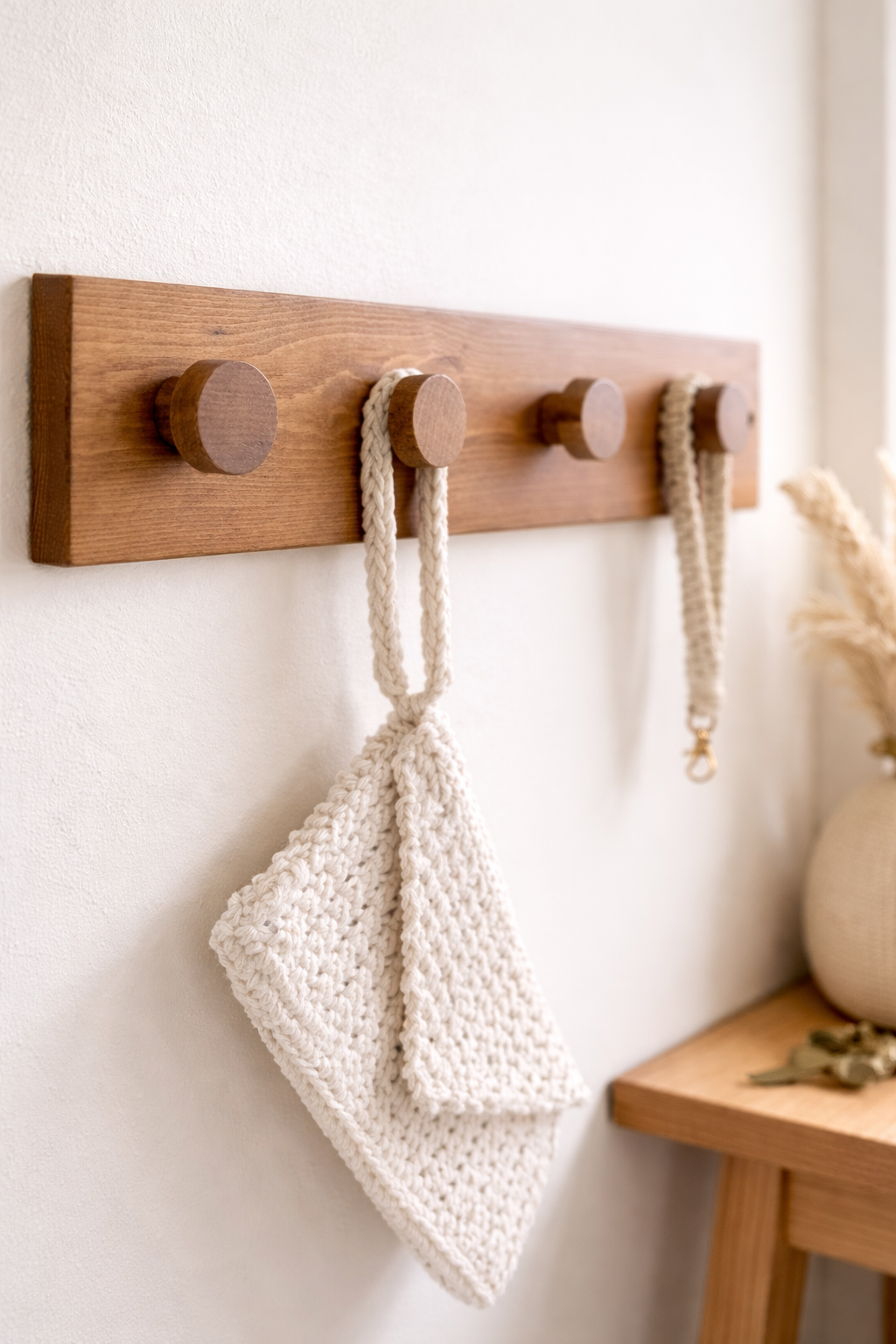 crochet mural minimaliste bois brun