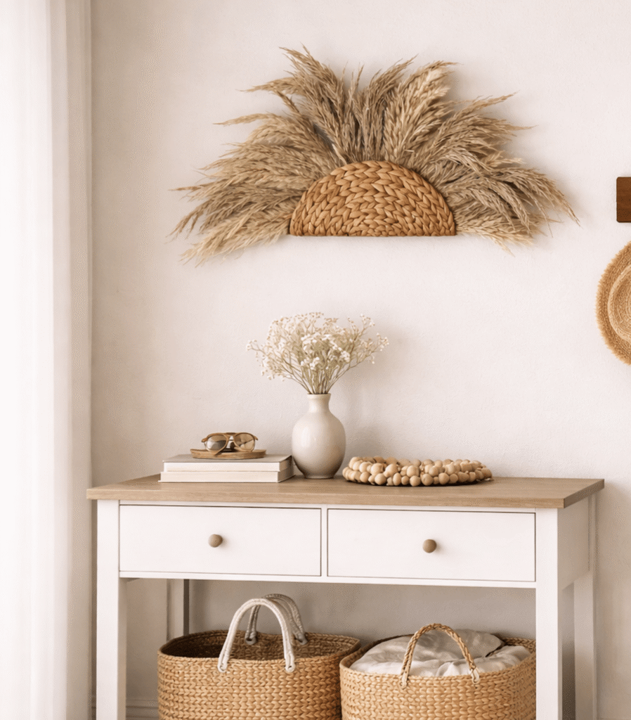 decoration murale de pampas dans un entrée