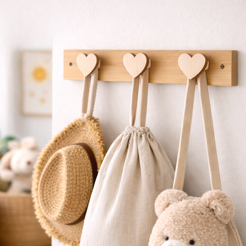patère murale avec 3 supports en forme de motif de coeurs