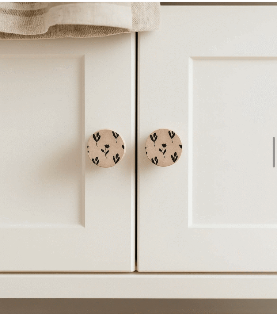 2 boutons d'armoire avec motif fleuri