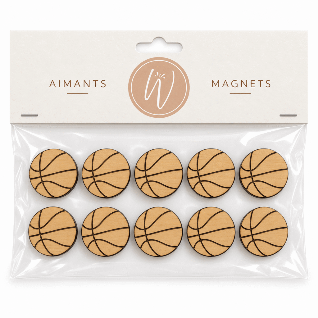 aimants en bois pour frigo basketball