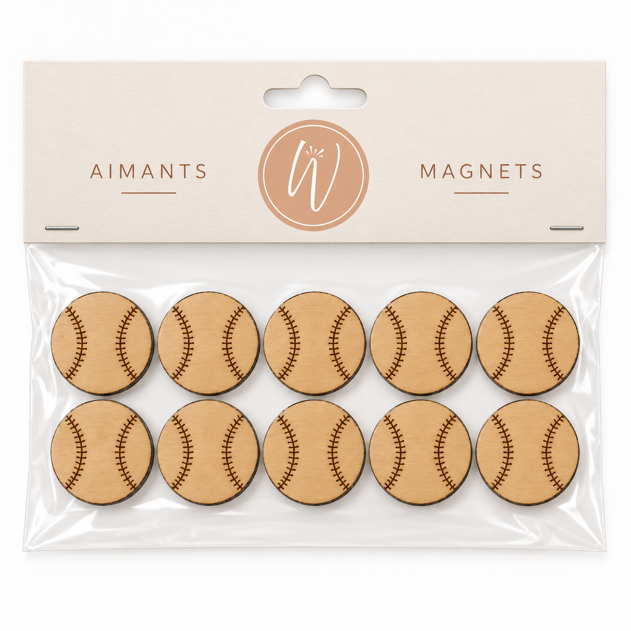 Aimants en bois pour frigo - Baseball