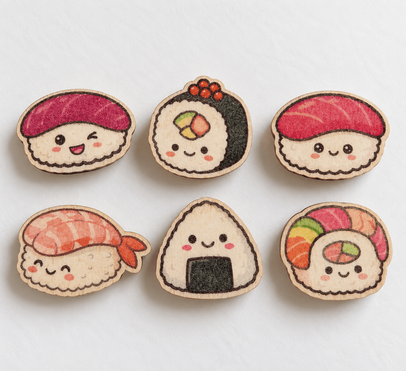 6 aimants sushis en bois