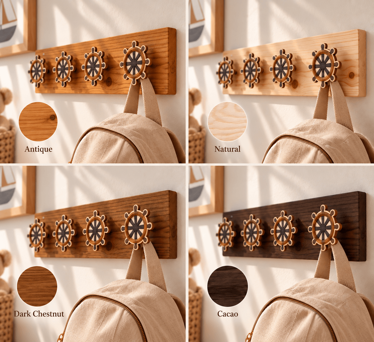 choix de couleur pour les crochets muraux en bois