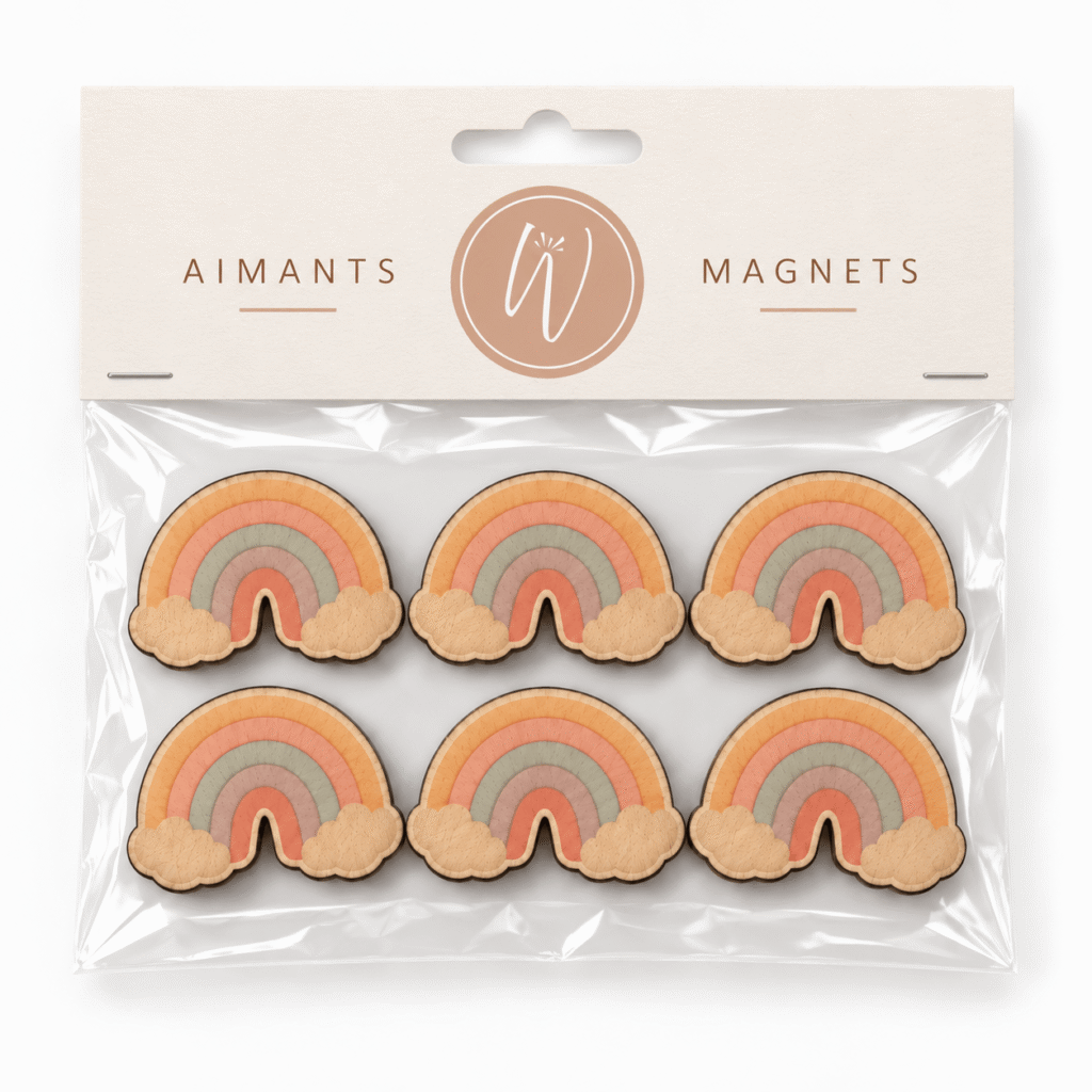 aimants en bois arc-en-ciel pour frigo