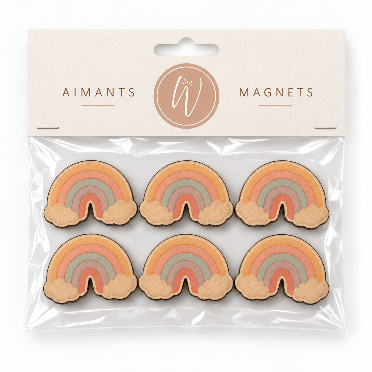 aimants en bois arc-en-ciel pour frigo