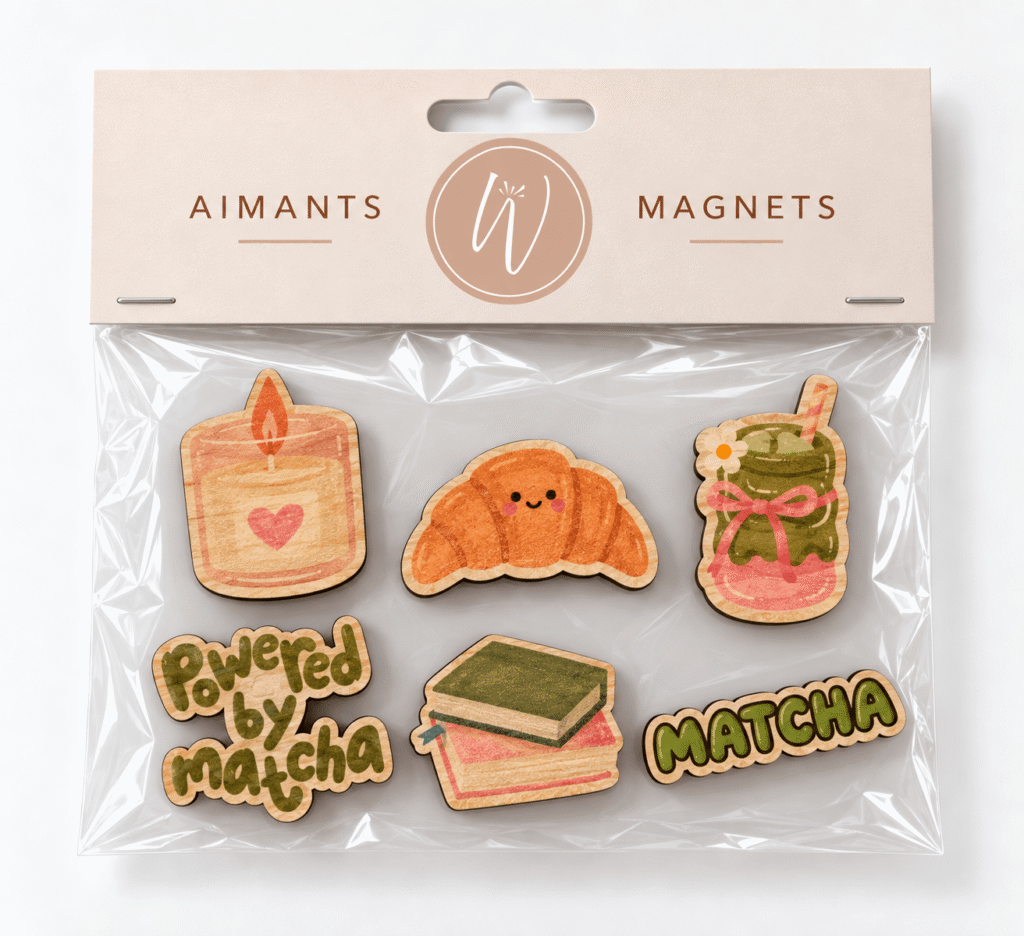 lot aimants en bois style kawaii matcha