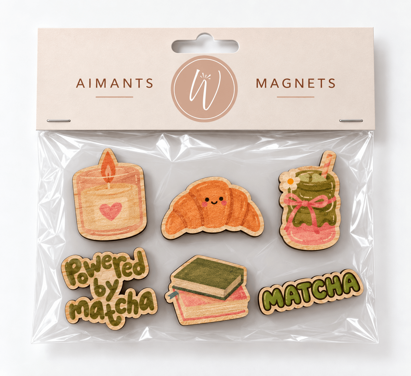 lot aimants en bois style kawaii matcha