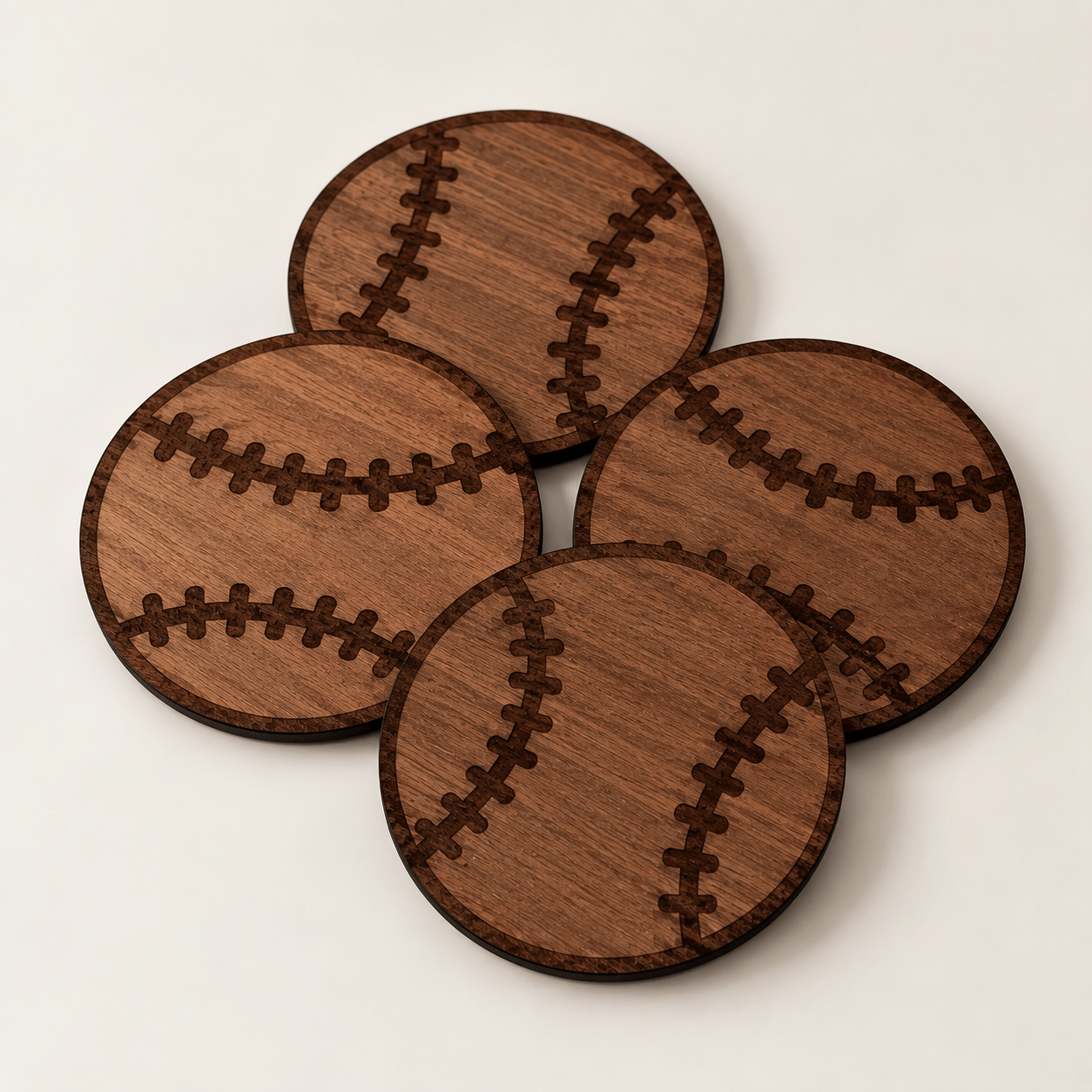 4 sous verres baseball en bois brun