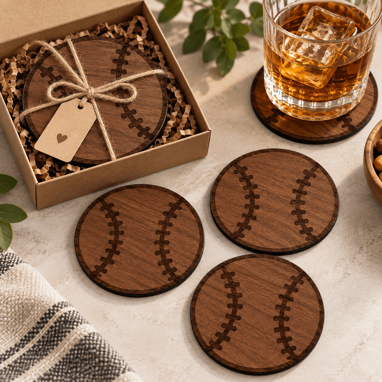 idee cadeau pour papa sous verres en bois brun