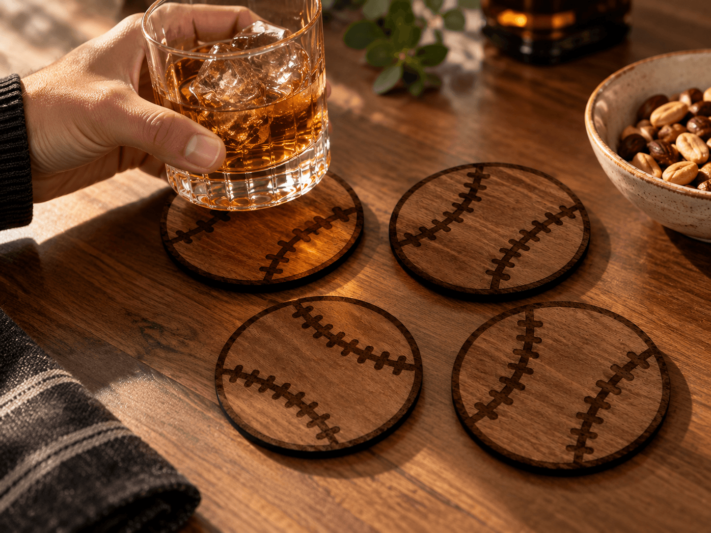 Sous-verres baseball en bois - Ensemble de 6 – Image 5