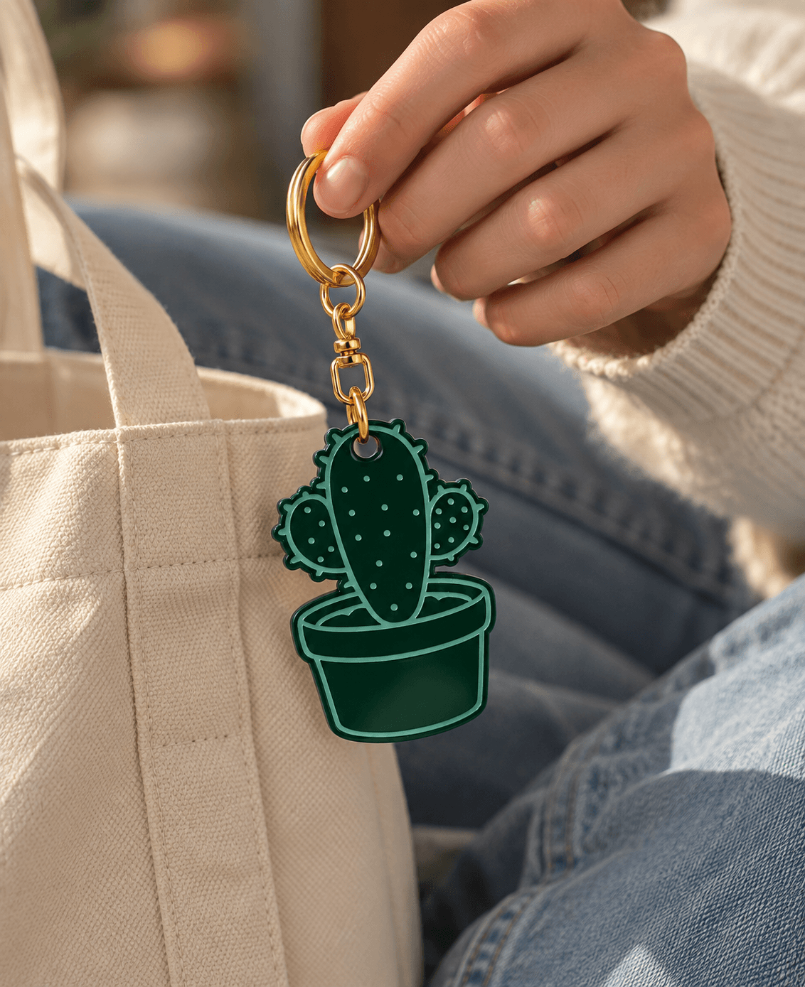 porte clés vert cactus